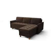 ECKSOFA KONGO RBN08, Eckcouch in L-Form mit Schlaffunktion, Farbe: Dunkelbraun, Velourstoff, Ottomane Rechts - Dunkelbraun, Textil (240/180cm) - O-Sofa