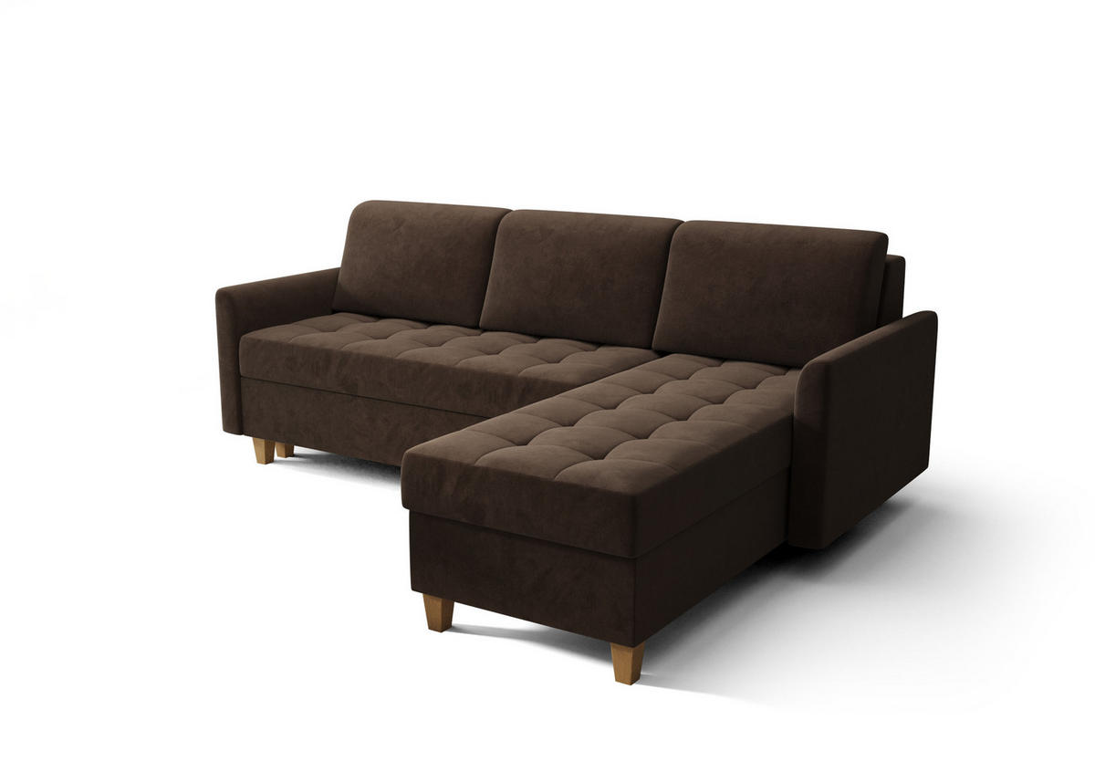ECKSOFA KONGO RBN08, Eckcouch in L-Form mit Schlaffunktion, Farbe: Dunkelbraun, Velourstoff, Ottomane Rechts - Dunkelbraun, Textil (240/180cm) - O-Sofa