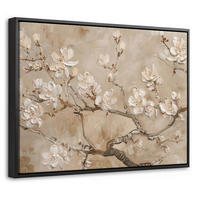 LEINWAND Bilder mit Rahmen - Blumen - Modern - Beige - Weiß - Blüte - 40x30 - Beige, Textil (40/30cm) - MuchoWow