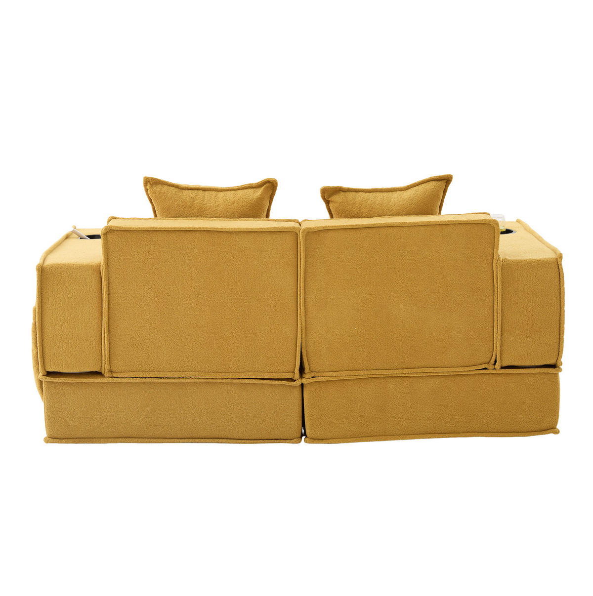 2-SITZER-SOFA aus Chenille 162x78x66 cm Senfgelb mit Seitentaschen und 2 Kissen - Gelb, Textil (162/66/78cm) - Modfu