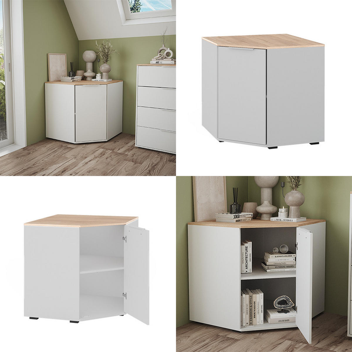 KOMMODE Betti Weiß/Sonoma 77.9 x 77.9 cm mit 1 Türen - Weiß/Sonoma Eiche, Holzwerkstoff (77.9/77.9/77.9cm) - Vicco