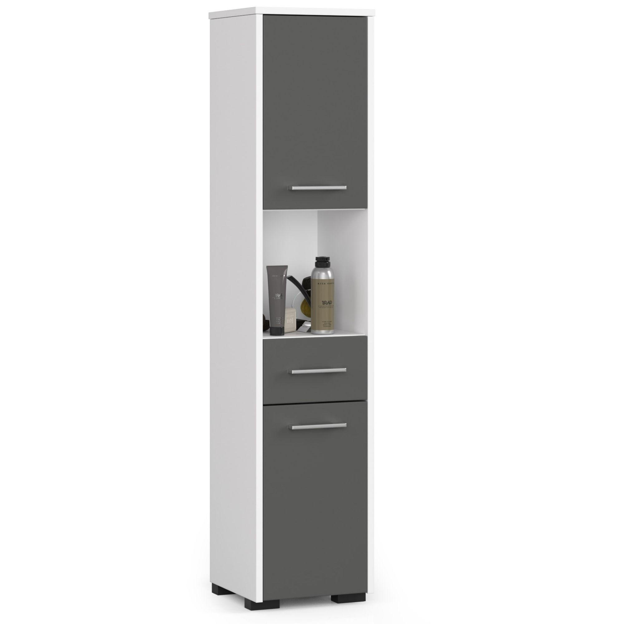 HOCHSCHRANK Weiß, Grau 30x30x140 cm - Silberfarben/Graphitfarben, Holzwerkstoff/Kunststoff (30/140/30cm) - Akord