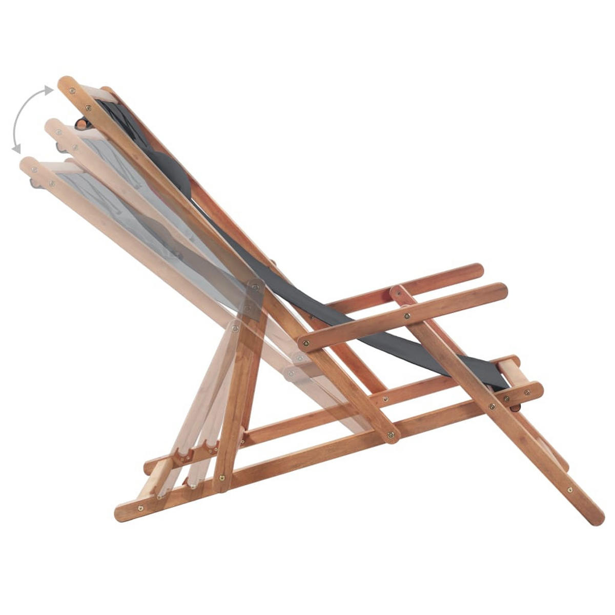 KLAPPBARER Strandstuhl Stoff Und Holzrahmen Grau - Grau, Holz (60/95/127cm) - vidaXL