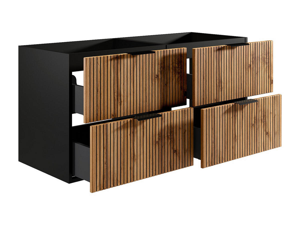 WASCHBECKENUNTERSCHRANK hängend - Streifenoptik - Holzfarben hell & Schwarz - 120 cm - MADELA - Schwarz, Holz (120/57/46cm) - Vente-Unique