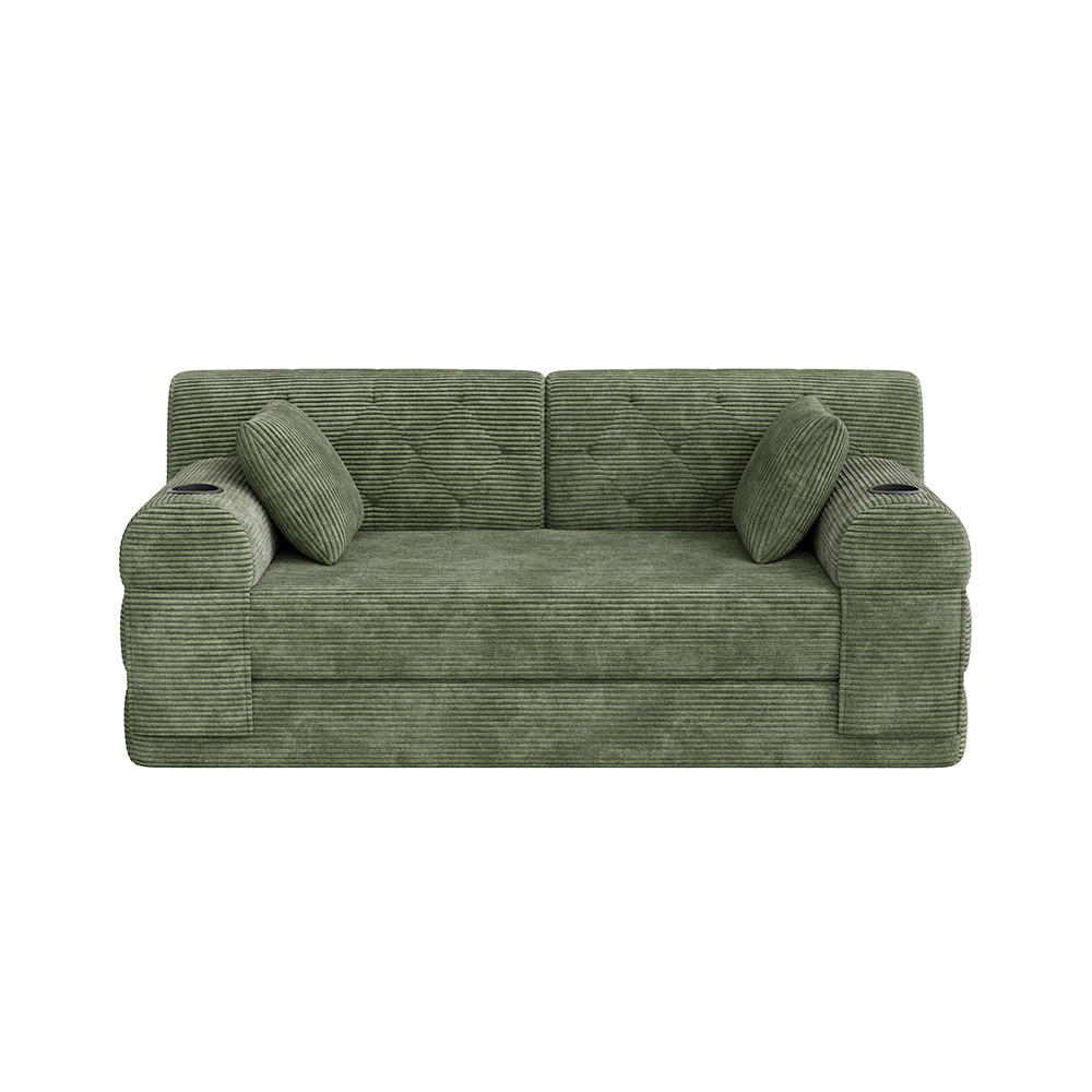 2-SITZER-SOFA – Cord, Metallrahmen, Becherhalter, kompakt, Grün - Grün, Textil (80/81/168cm) - KOMHTOM