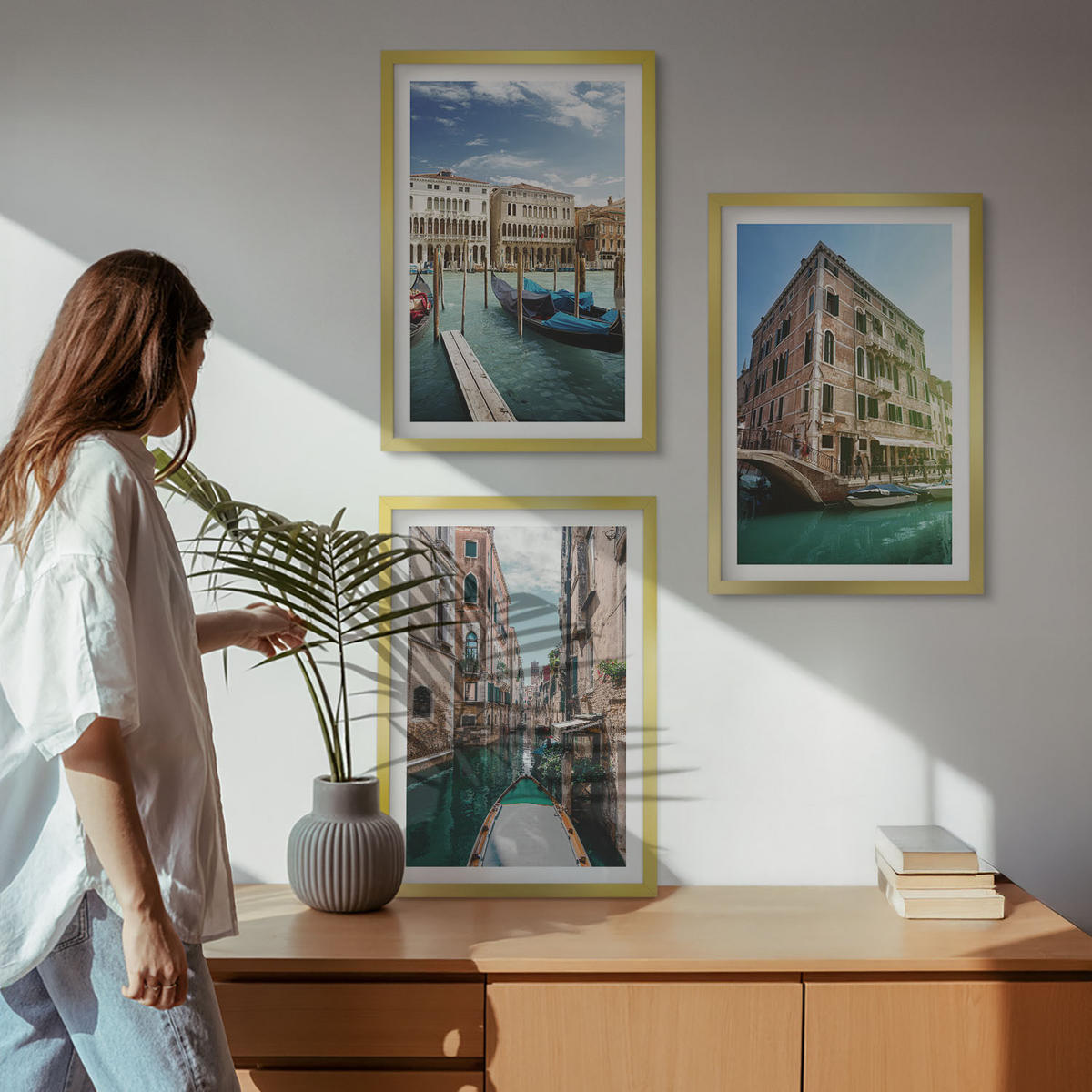 BILDER SET 3er Set - 40x60 cm Goldrahmen - Architektur der Kanäle von Venedig - Goldfarben, Kunststoff (40/60cm) - TULUP