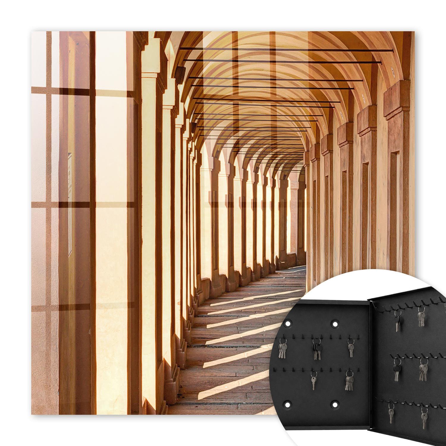 SCHLÜSSELBOX Schwarz 30x30 cm- Türöffnung nach rechts - Architektonische Eleganz - Beige, Metall (30/30/5cm) - TULUP