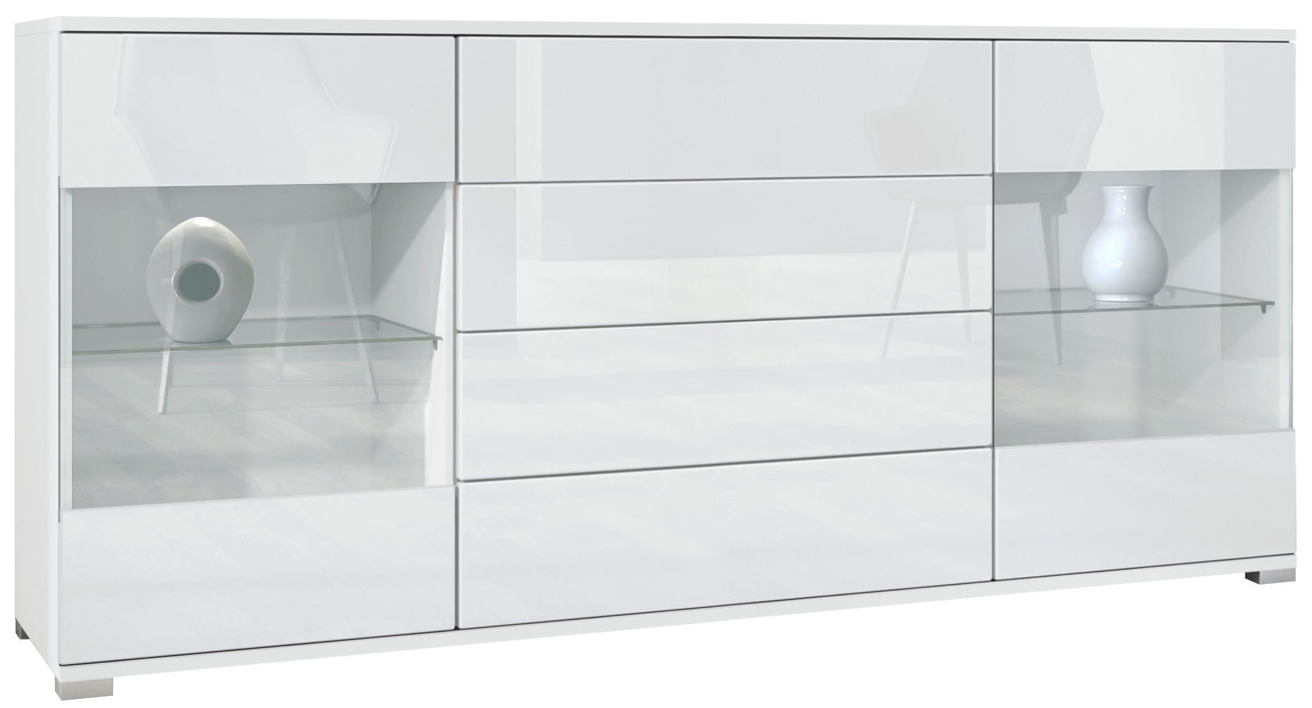 SIDEBOARD Bari Weiß Hochglanz - Weiß Hochglanz, Holzwerkstoff (166.5/75.5/35cm) - Vladon