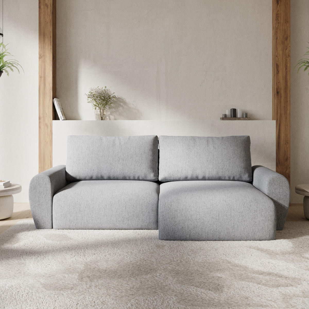 ECKSOFA OMARI mit Schlaffunktion Grau im Neve Stoff - Schwarz/Grau, Holz/Holzwerkstoff (253/153cm) - AltaBeds