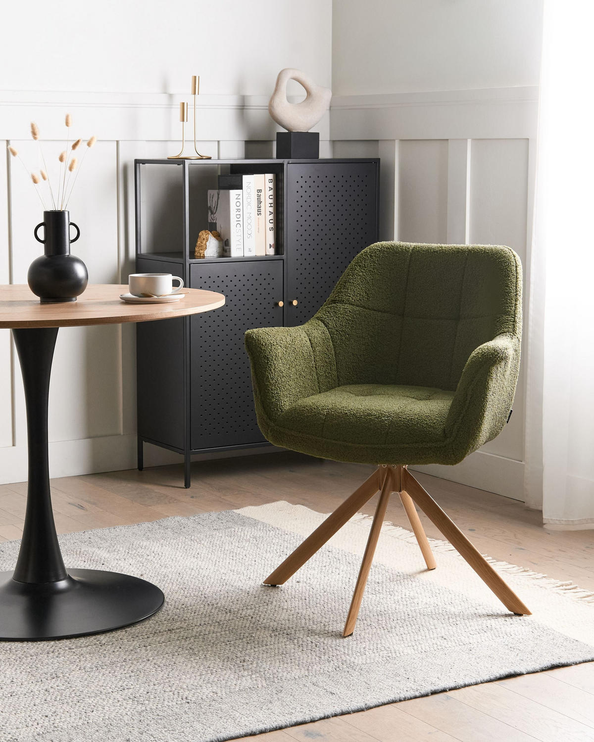 ESSZIMMERSTUHL drehbar Bouclé Grün Hayden - Braun/Grün, Textil (64/85/69cm) - Beliani