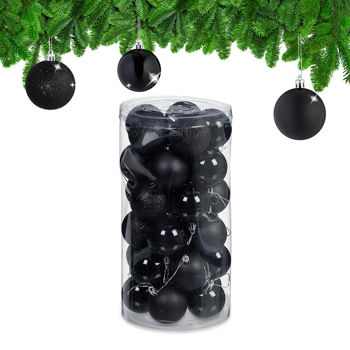 30XWEIHNACHTSKUGELN - Schwarz, Kunststoff (6/7/6cm) - Relaxdays