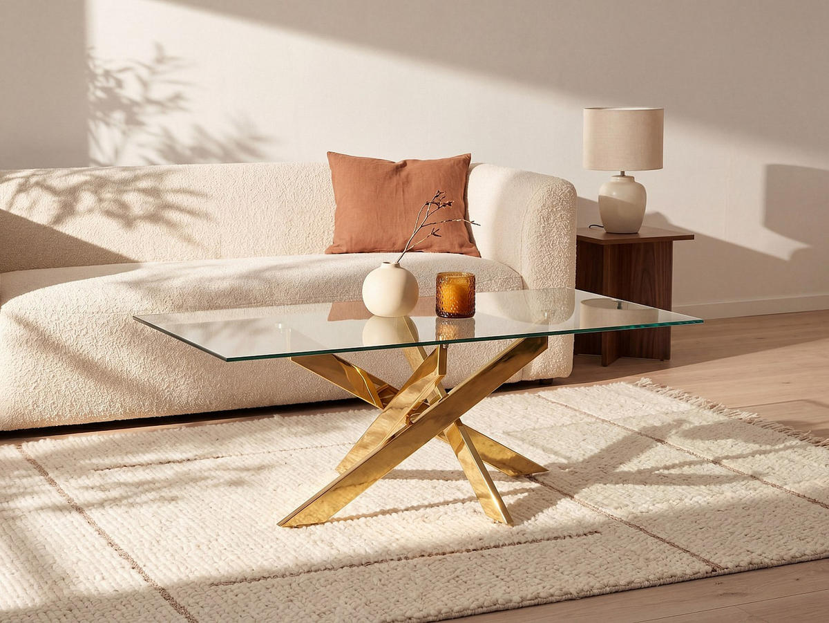 COUCHTISCH - 120 cm x 60 cm - Glas - Transparent, Goldfarben - COSIMA - Goldfarben, Glas (60/120/45cm) - Vente-Unique
