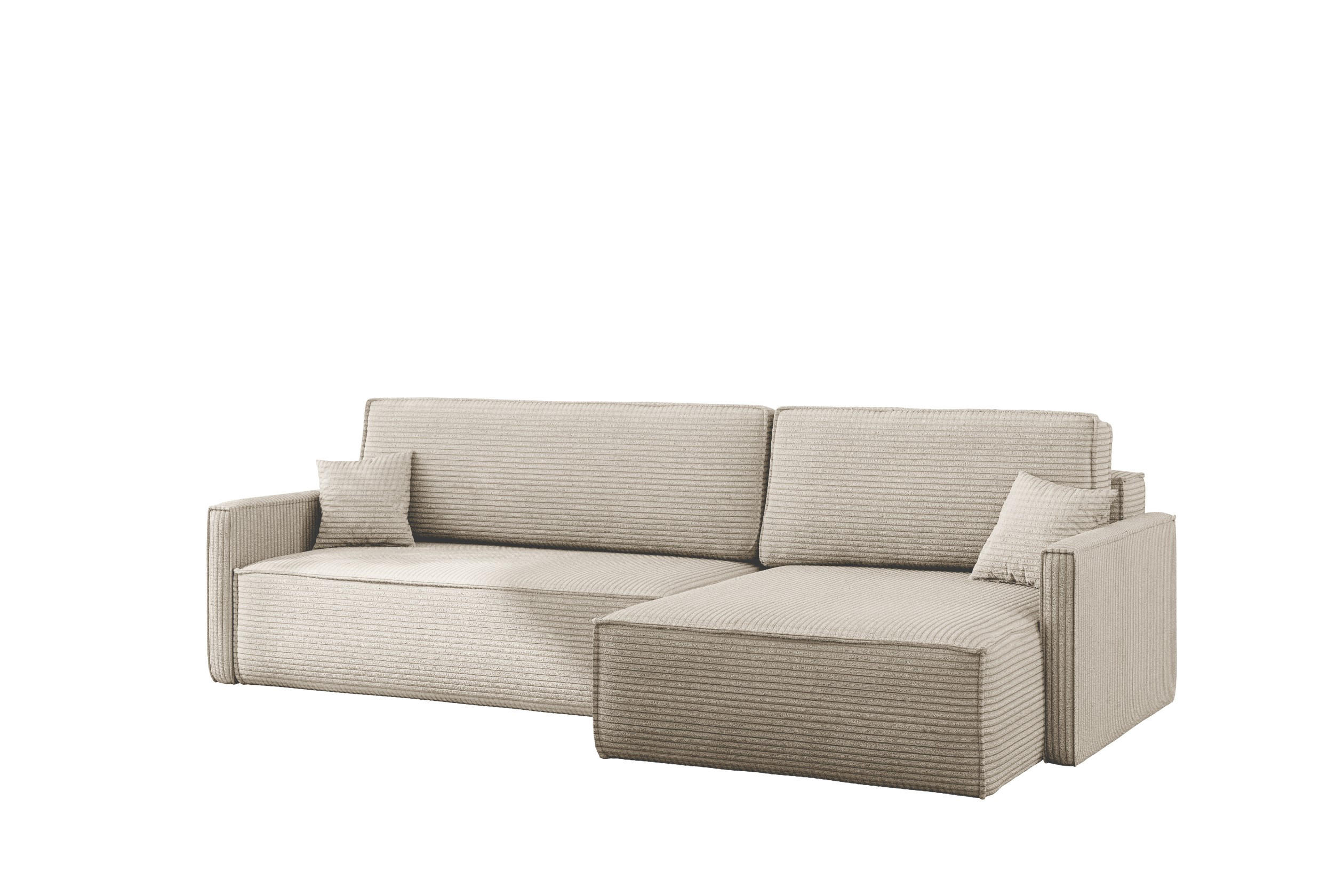 SCHLAFSOFA Carlos, Ecksofa L-Form mit schlaffunktion und bettkasten Stoff Poso Beige Rechts - Beige, Holz (250/83/142cm) - Kaiser Möbel