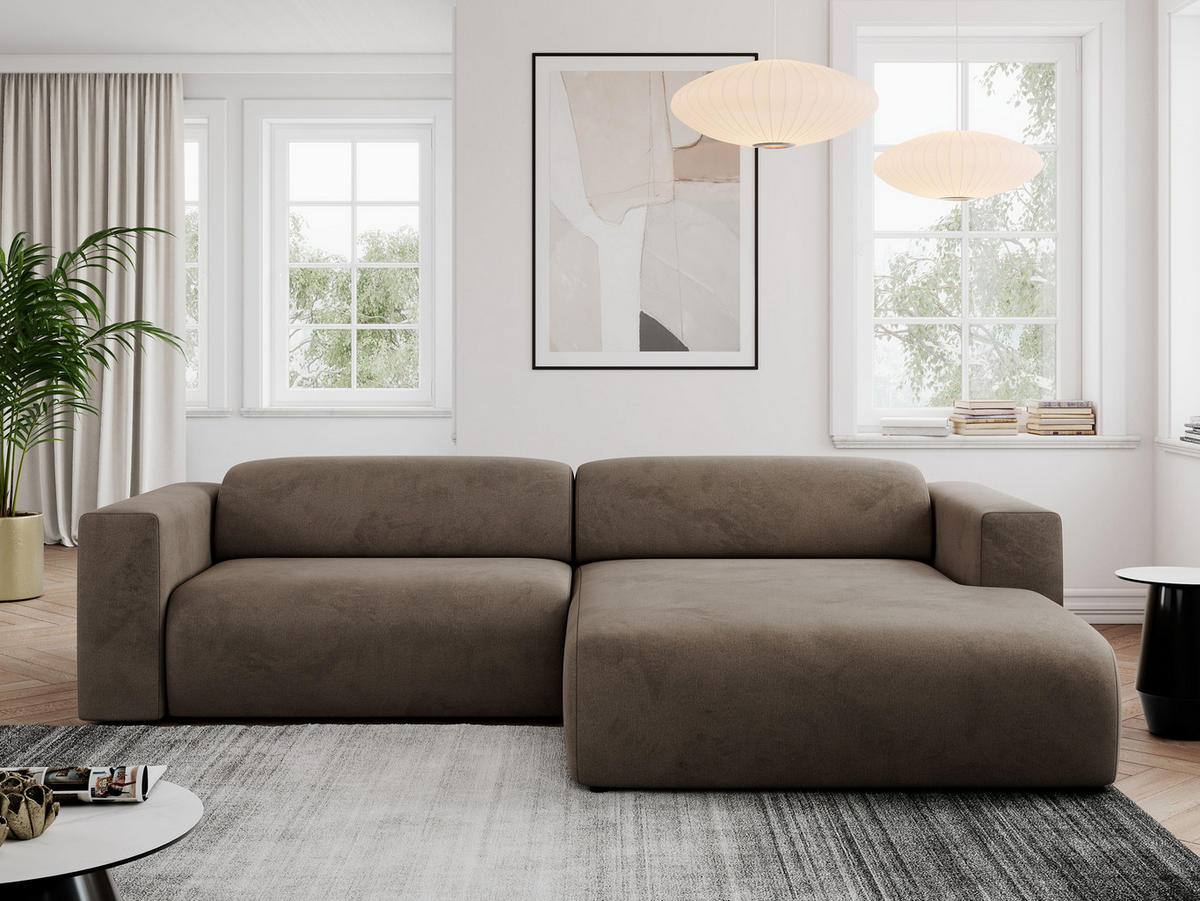 ECKSOFA PASADENA Braun Velvet - Rechts Seite - Schwarz/Braun, Kunststoff/Textil (180/288cm) - MKS