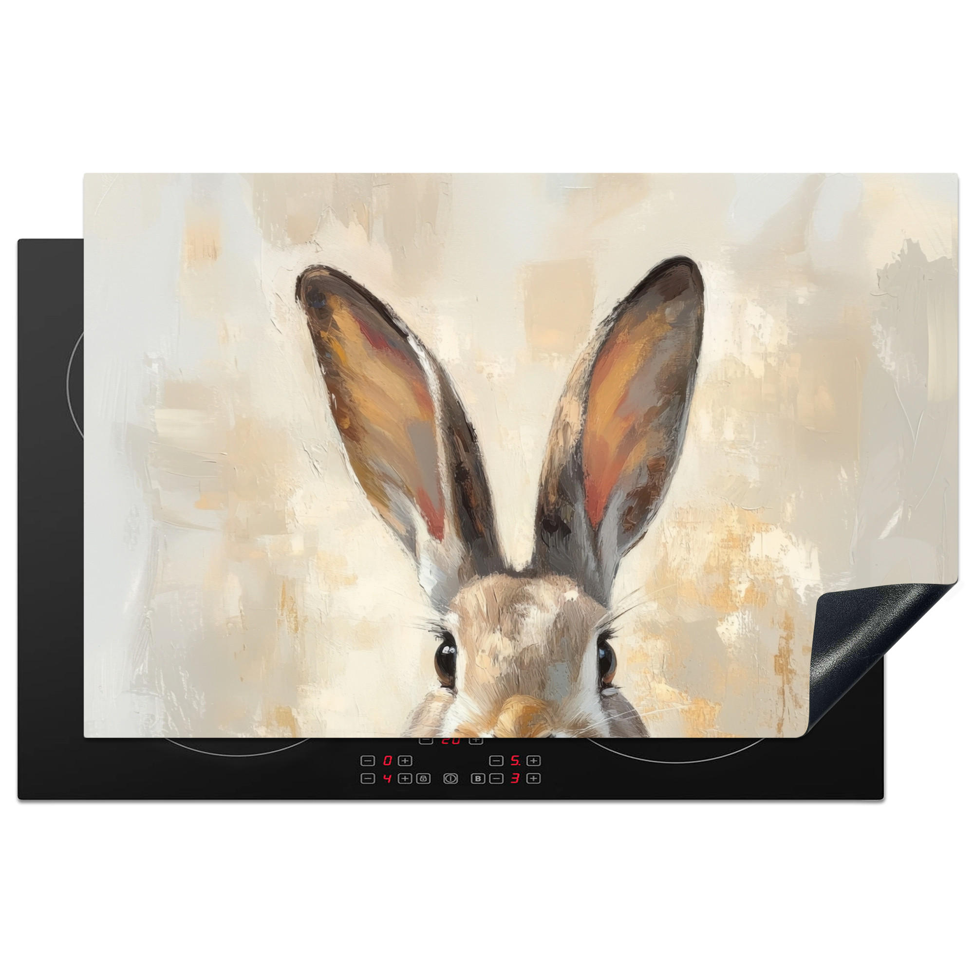 HERDABDECKPLATTE Hase - Ohren - Braun Induktionsschutz 81.6x52.7 cm - Beige, Kunststoff (81.6/52.7/0.2cm) - MuchoWow