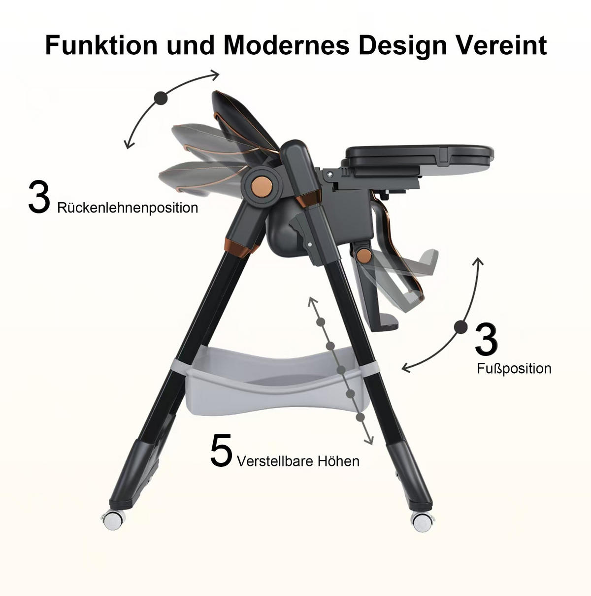 KINDERHOCHSTUHL 53/76/87 cm schwarz aus Polypropylen faltbar und höhenverstellbar - Schwarz, Kunststoff (76/95/53cm) - OKWISH