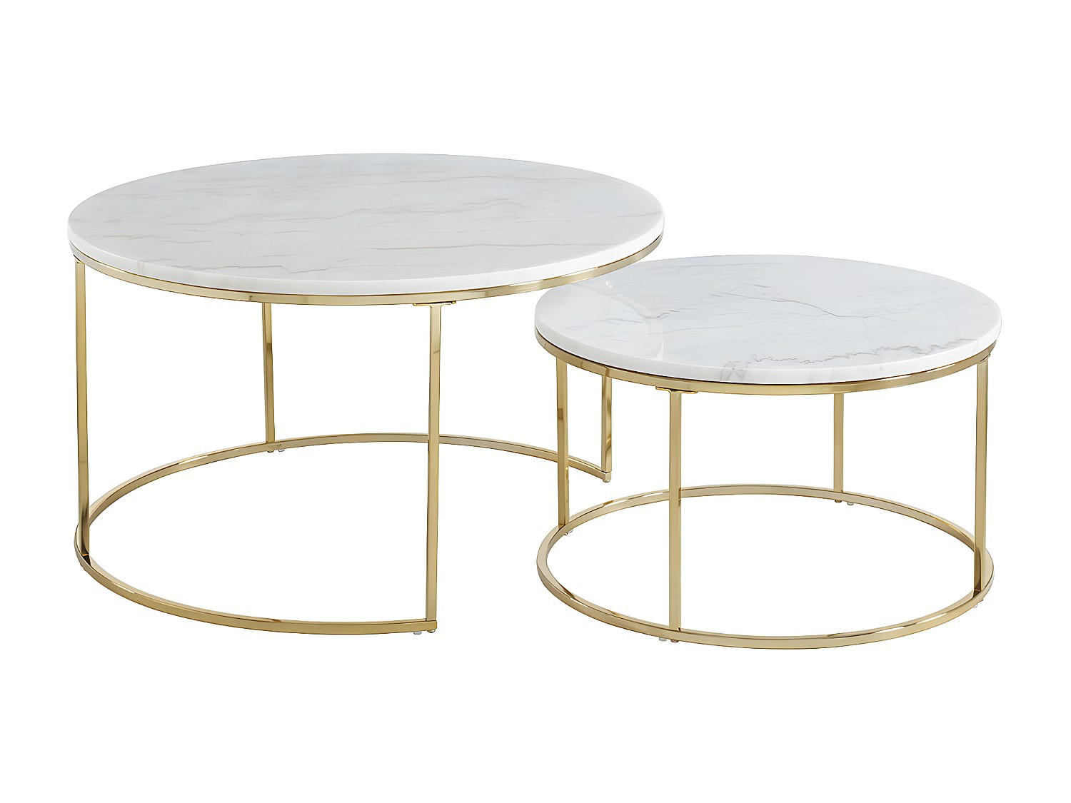 COUCHTISCH 2er-Set - Marmor & Metall - Weiß - ANGELA - Weiß, Stein (80/80/45cm) - Pascal Morabito