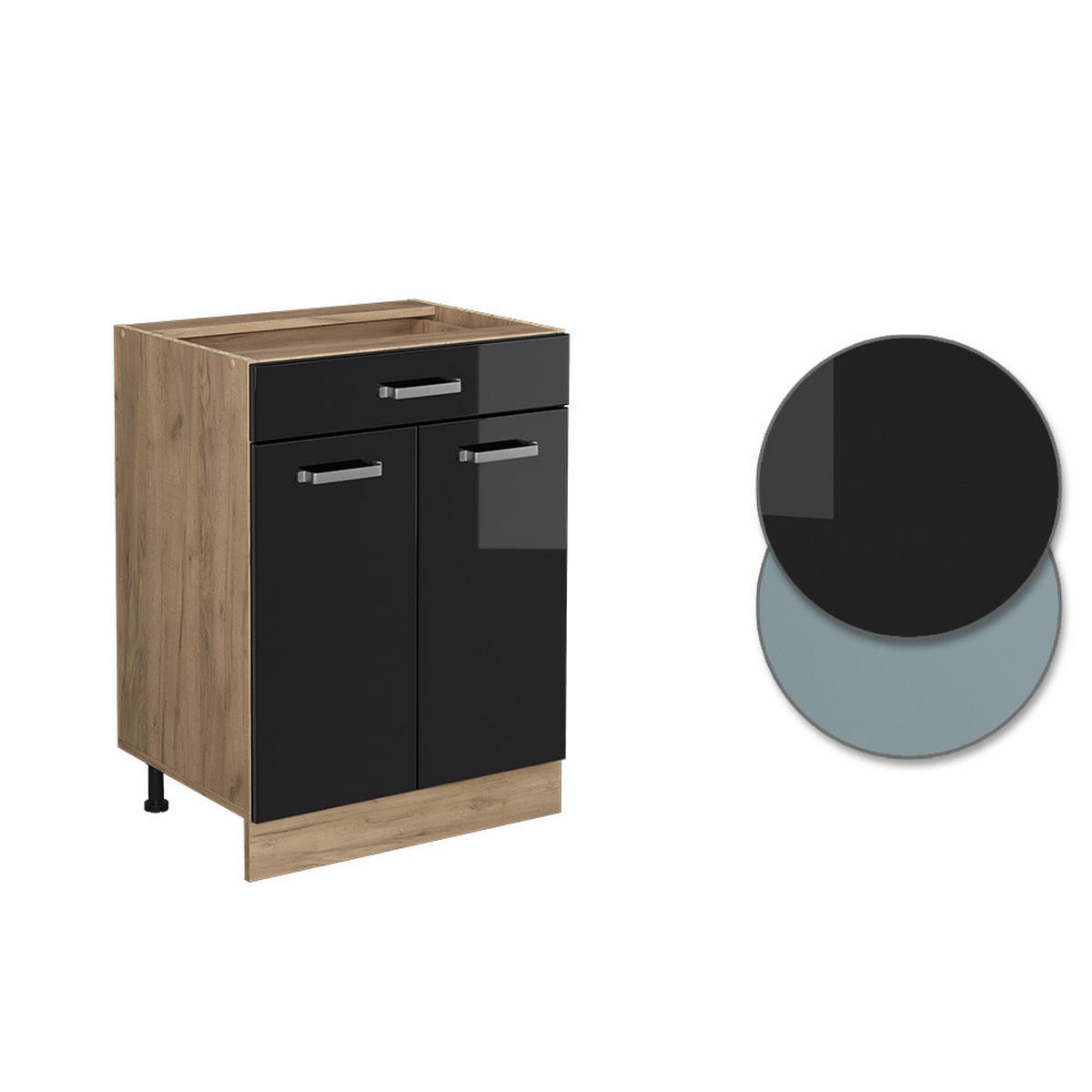 KÜCHENUNTERSCHRANK R-Line Schwarz Hochglanz 60 cm mit Schublade AP Anthrazit - Schwarz Hochglanz/Eiche Wotan, Holzwerkstoff (60/81.6/60cm) - Vicco