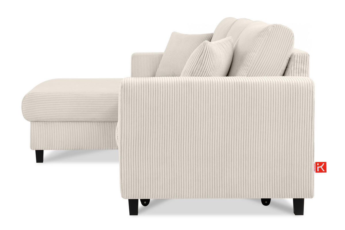 ECKSCHLAFSOFA EGRET Links mit Bettkasten, Cord-Stoff, cremefarben - Creme, Textil (234/90cm) - KONSIMO®