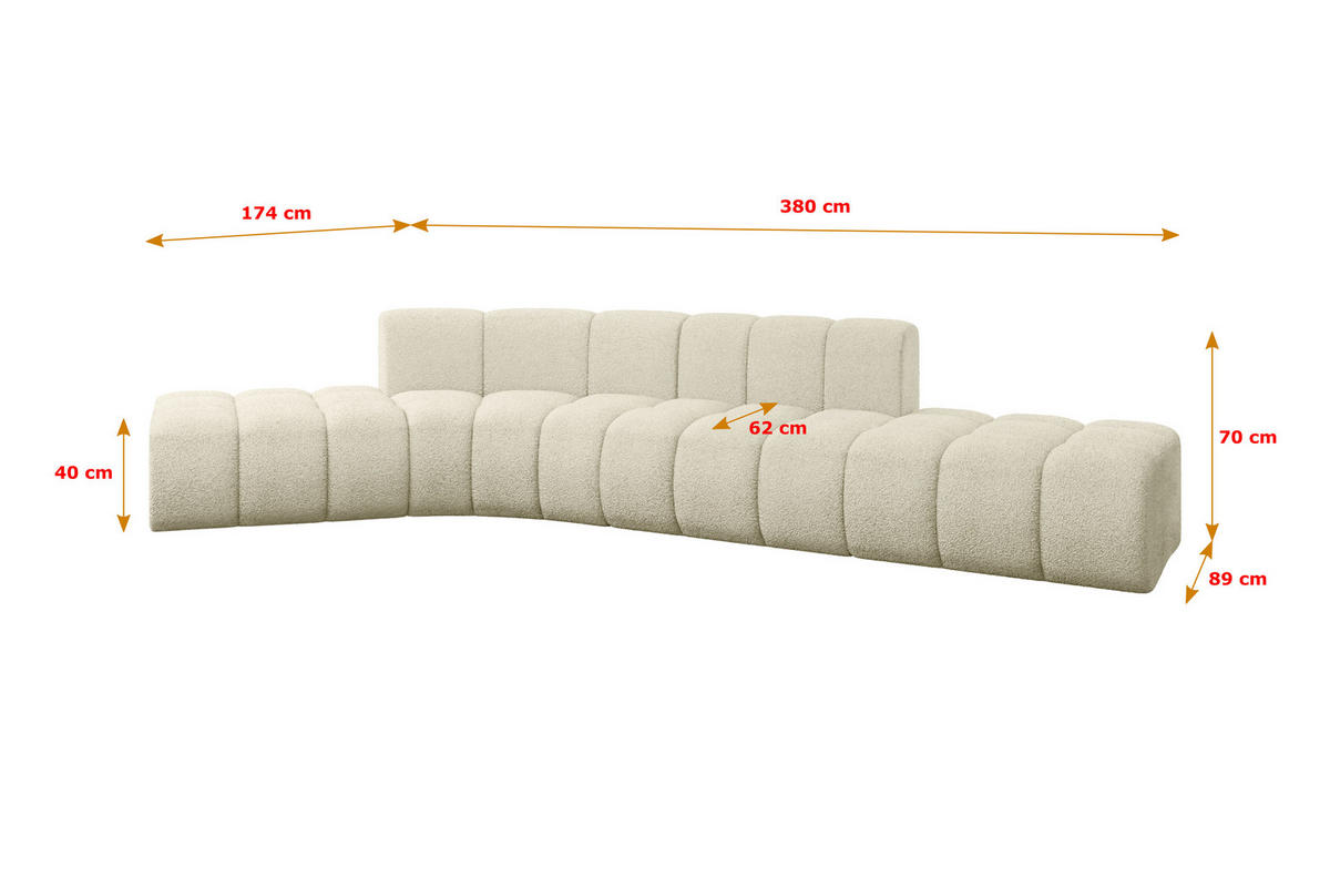 ECKSOFA modulares Sofa Solven-L1 - 380x174x70 cm Beige - Beige, Holzwerkstoff/Textil (380/174cm) - ALTDECOR
