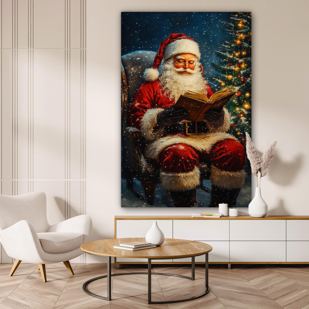 OBRAZ NA PLÁTNĚ Otec Vánoc - Vánoce - Zima - Vánoční stromek 90x140 cm - bordeaux, textil (90/140cm) - MuchoWow