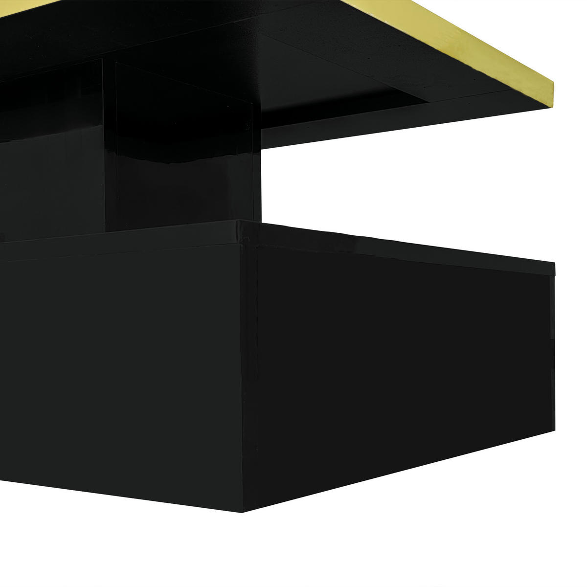 COUCHTISCH 100/50/38,5 cm schwarz Hochglanz mit 2 Ablageebenen und Schublade mit LED-Beleuchtung - Schwarz, Holzwerkstoff (100/50/39cm) - OKWISH