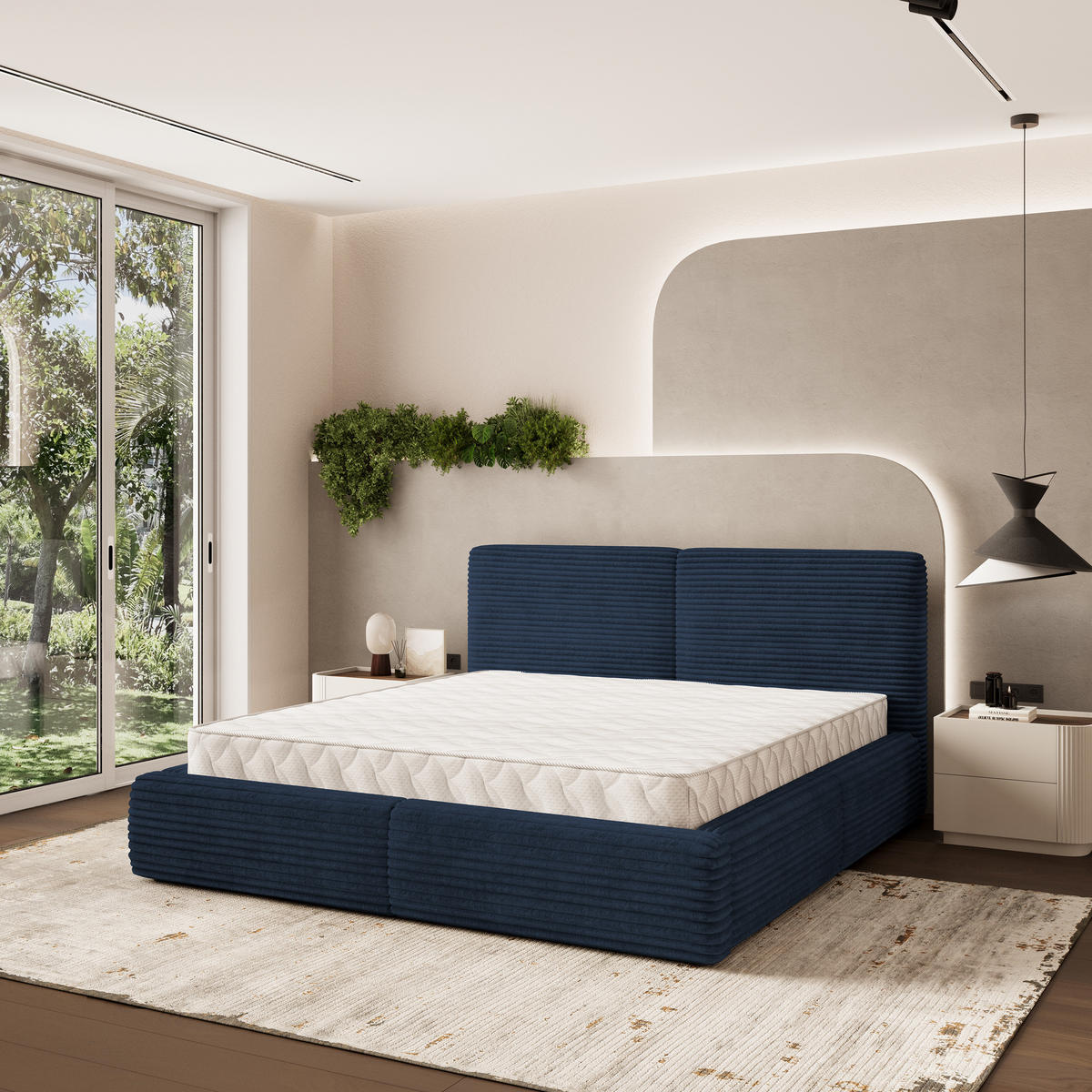 POLSTERBETT FELURO 160x200 cm mit Bettkästen - Blau - Blau, Holz (160/200cm) - MASSENO