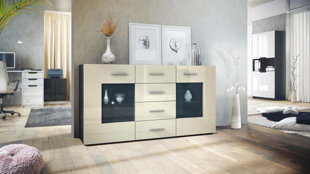 SIDEBOARD Noah Creme Hochglanz - Creme, Holzwerkstoff (139/72/35cm) - Vladon
