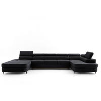 ECKSOFA U-Form PRIAM MAXI U Rechts mit Schlaffunktion 125x317 Velours Dunkelgrau - Dunkelgrau/Schwarz, Holz/Textil (400/91/203cm) - Muffo