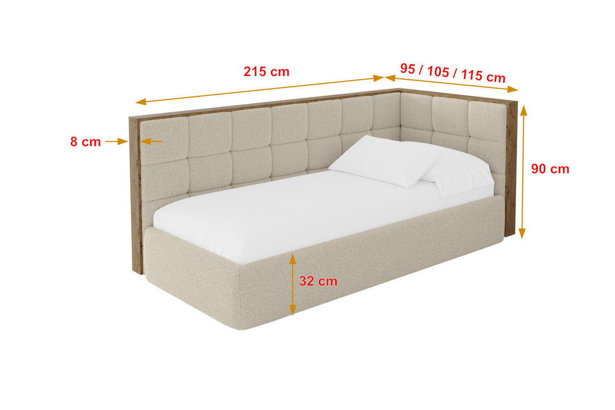 EINZELLBETT Jugendbett mit Bettkasten und Matratze H3/H4, Links - SOVY 90x200 Dunkelbeige - Cappuccino, Holzwerkstoff/Textil (90/200cm) - ALTDECOR