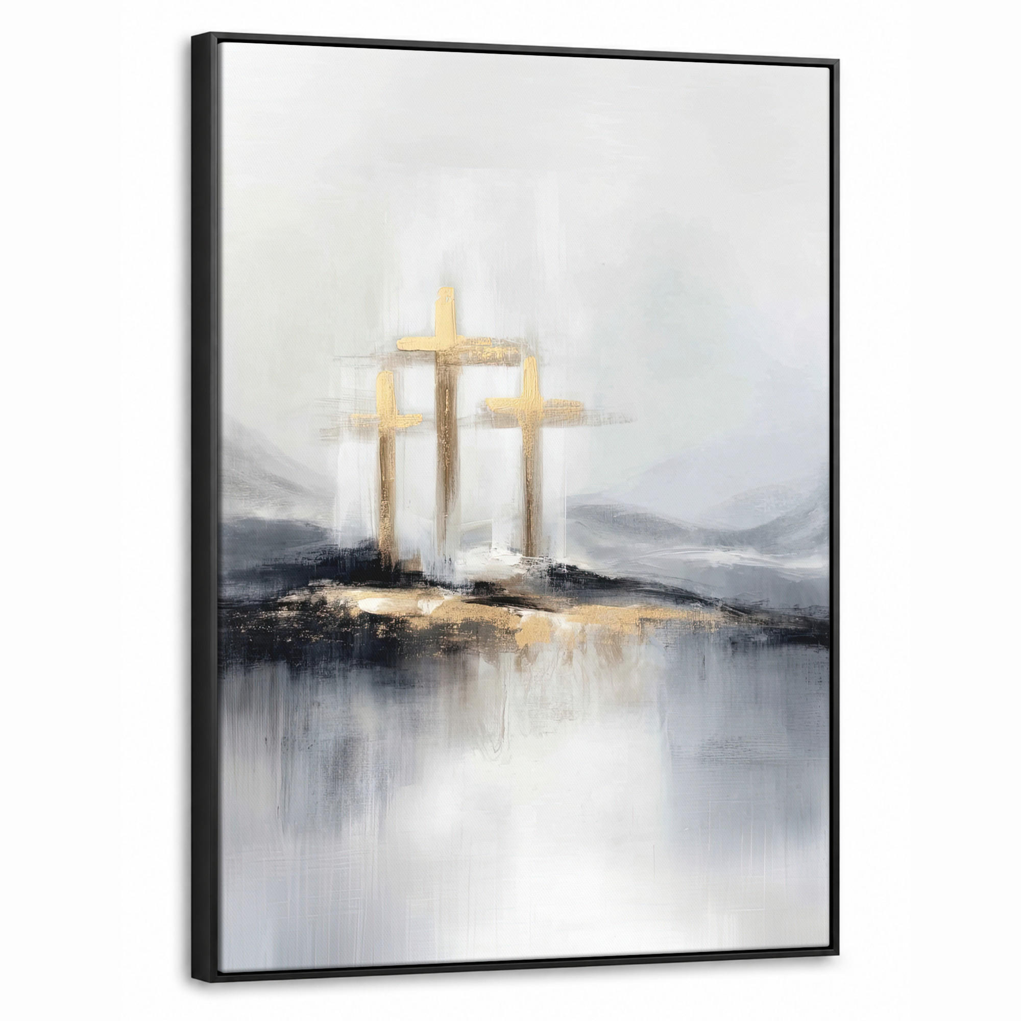 LEINWAND Bilder mit Rahmen - Abstrakt - Malerei - Christentum - Kreuz - 70x100 - Weiß, Textil (70/100cm) - MuchoWow