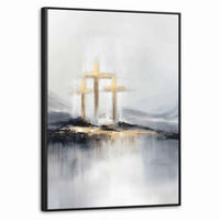LEINWAND Bilder mit Rahmen - Abstrakt - Malerei - Christentum - Kreuz - 70x100 - Weiß, Textil (70/100cm) - MuchoWow