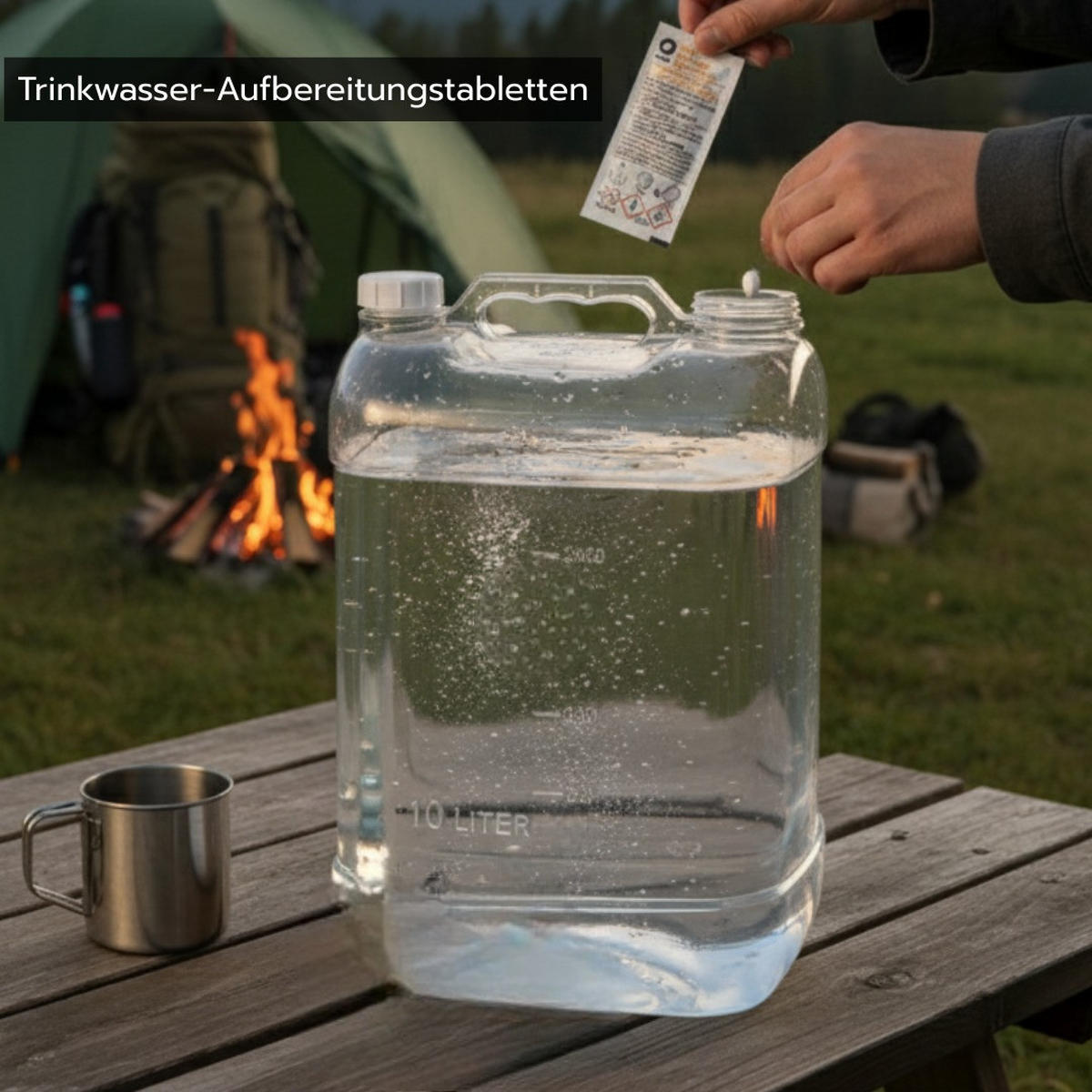 TRINKWASSERAUFBEREITUNG 4er set Notfall Ausrüstung Tabletten Survival Kit Rucksack Set Komplettset Wasseraufbereitung Trinkwasser Notfallrucksack - Multicolor, Kunststoff/Metall (10/10/10cm) - JUNG