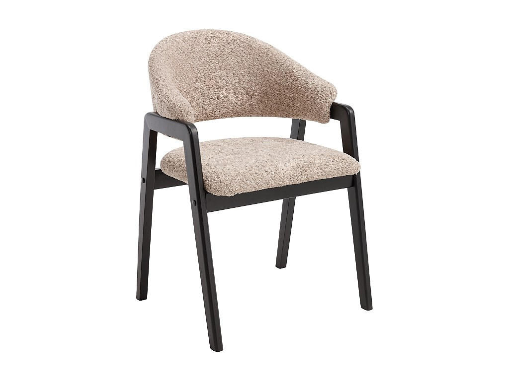 STUHL mit Armlehnen 6er-Set - Bouclé-Stoff & Kautschukholz - Taupe & Schwarz - SOLUNA - Braun, Textil (53.5/82/56cm) - Vente-Unique