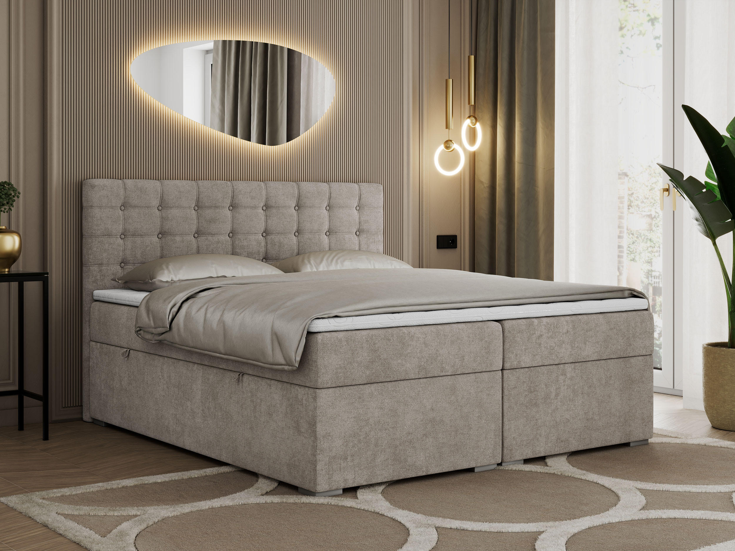 BOXBETT SUSAN 140/200 Beige Struktur - H3 - Beige, Holz/Textil (140/200cm) - MKS