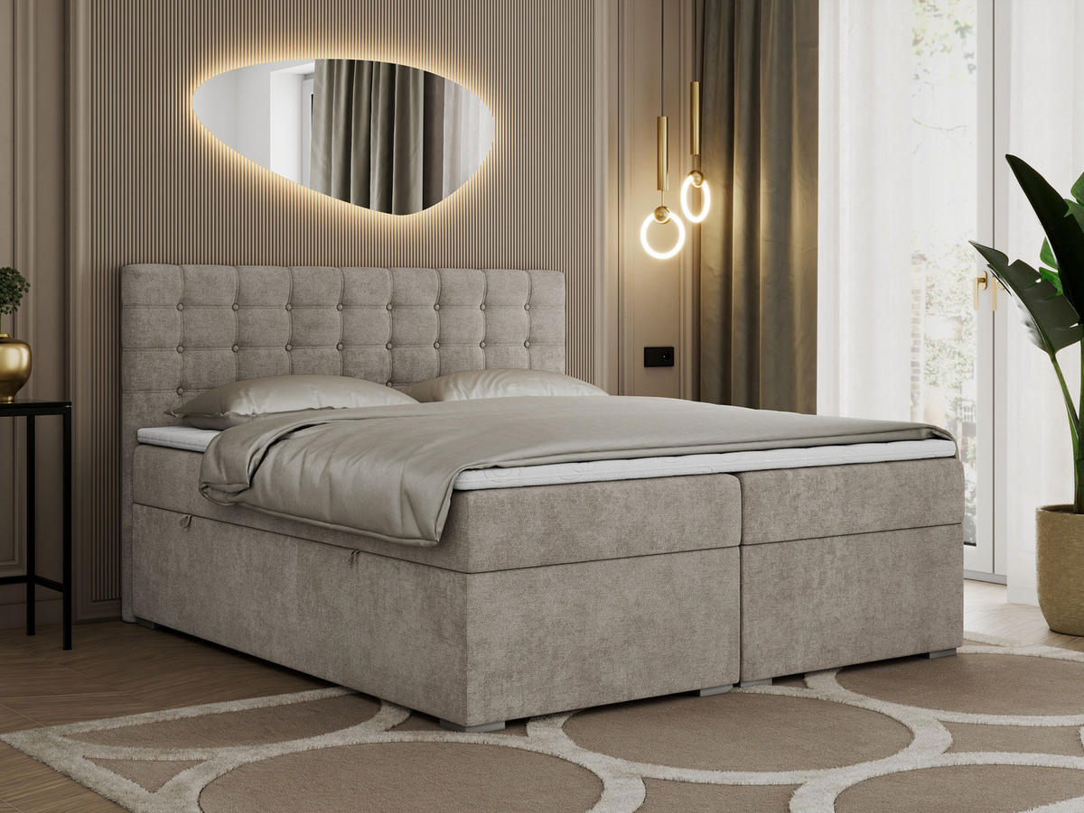 BOXBETT SUSAN 140/200 Beige Struktur - H3 - Beige, Holz/Textil (140/200cm) - MKS