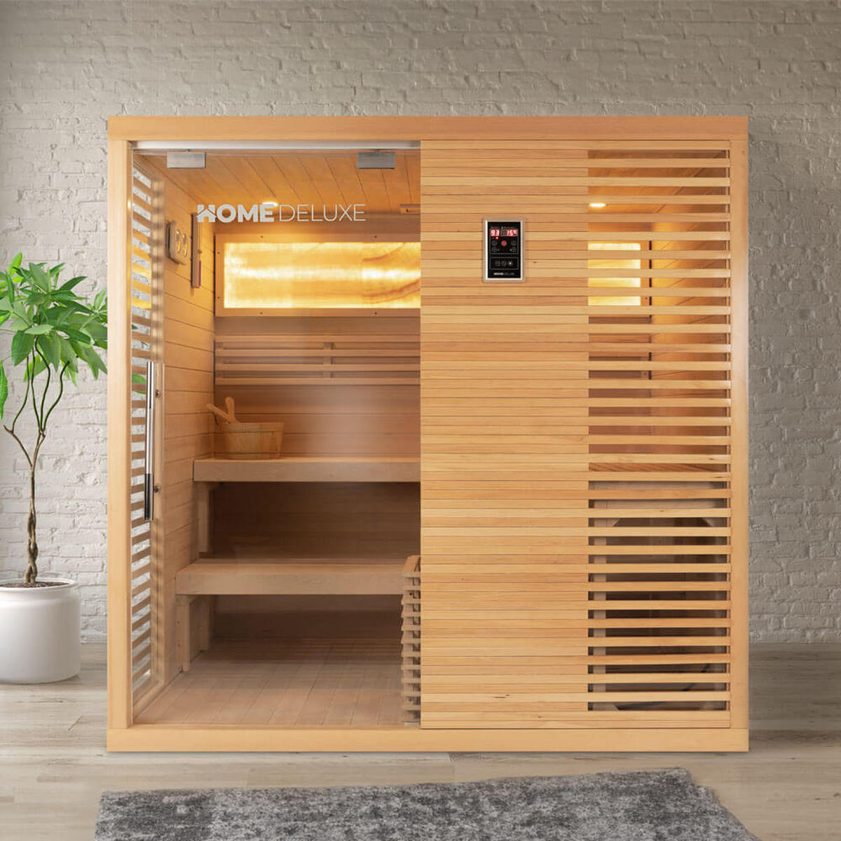 TRADITIONELLE Sauna NEOLA - 200 x 160 cm für 5 Personen - Naturfarben, Holz (200/200/160cm) - Home Deluxe