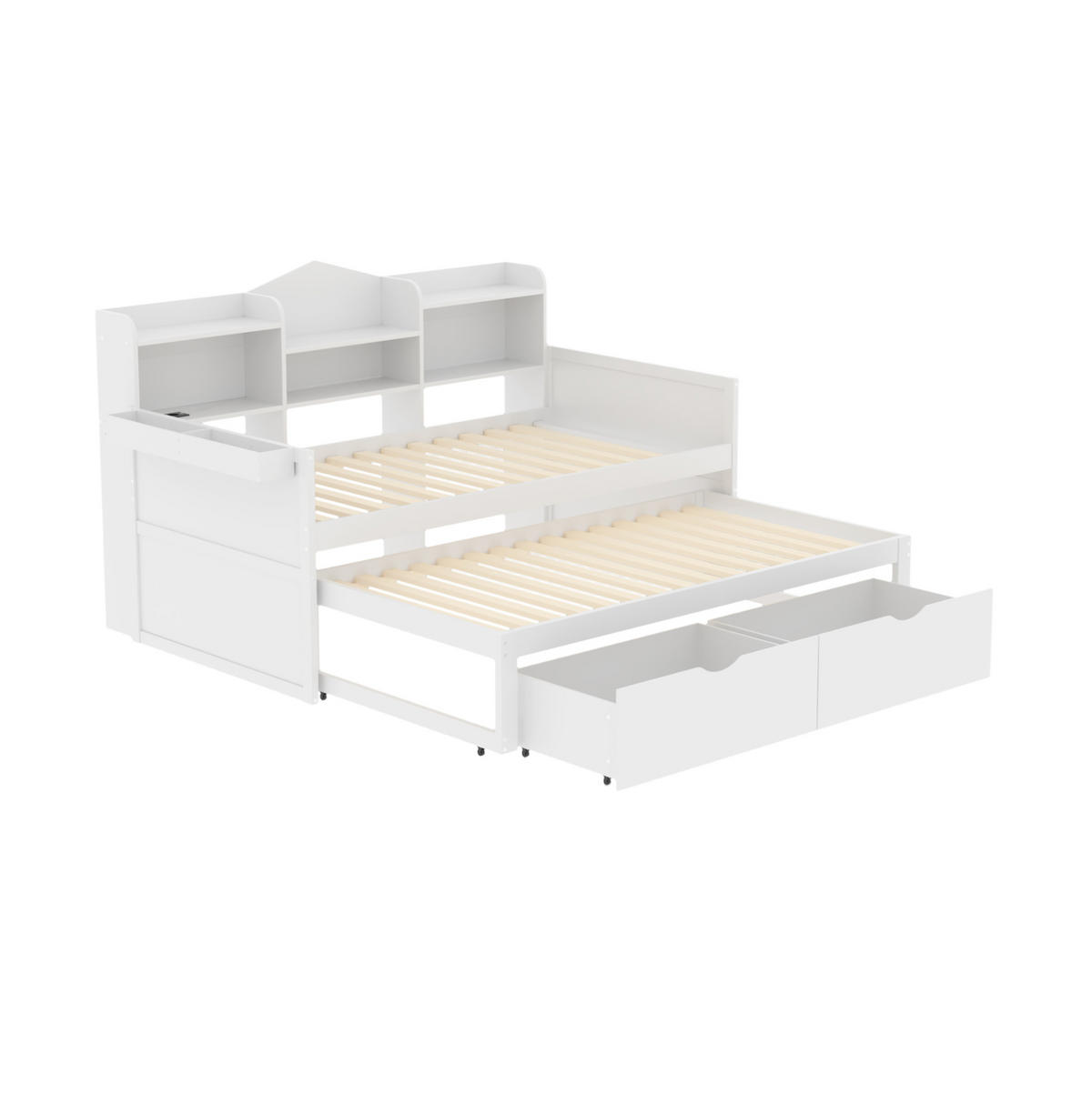 BETT 90/200 cm aus Holz mit Ausziehbett, Weiß - Weiß, Holz (90/200cm) - OKMYHOME