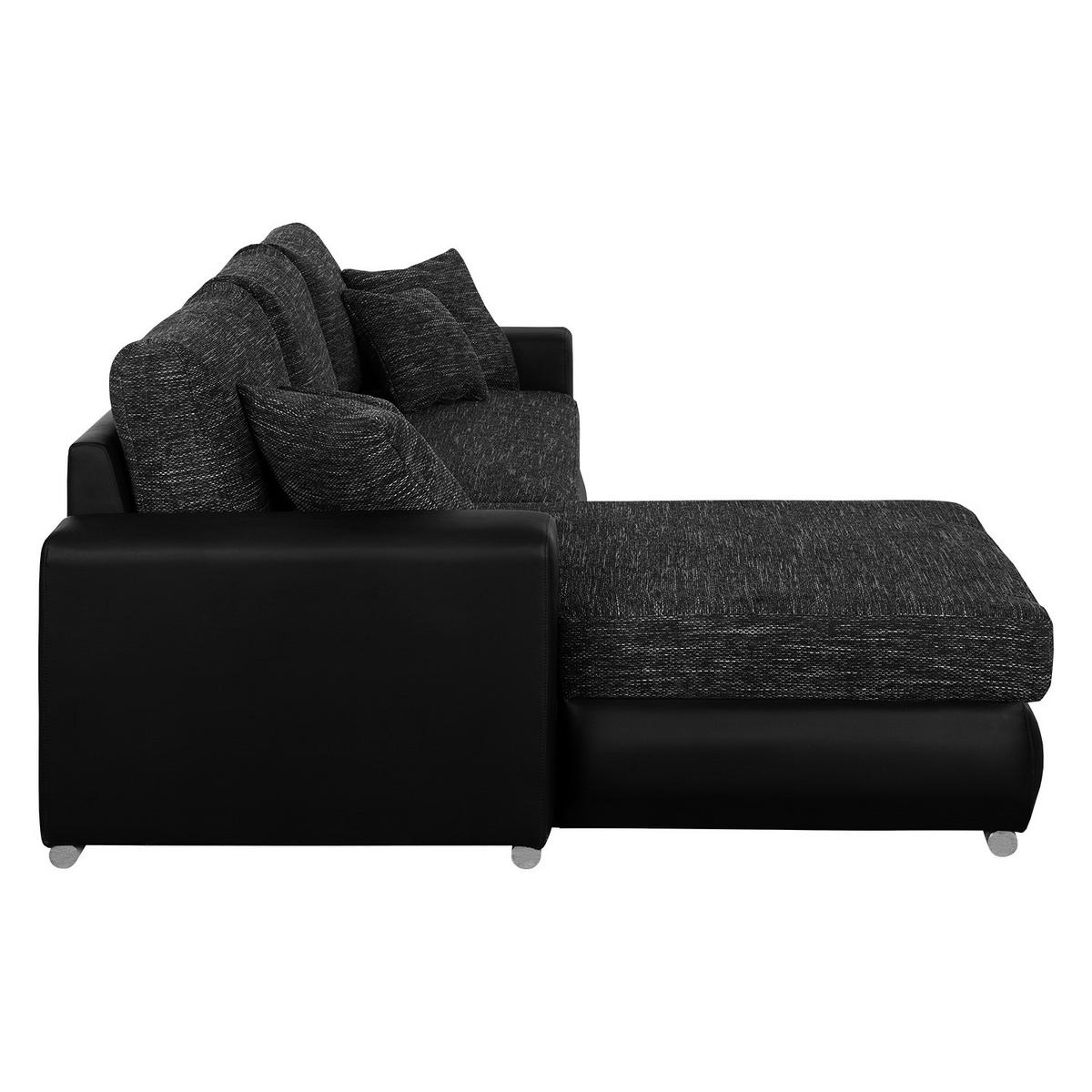 ECKSOFA mit Schlaffunktion - Kunstleder / Strukturstoff - Schwarz, Kunststoff (285/170cm) - home24