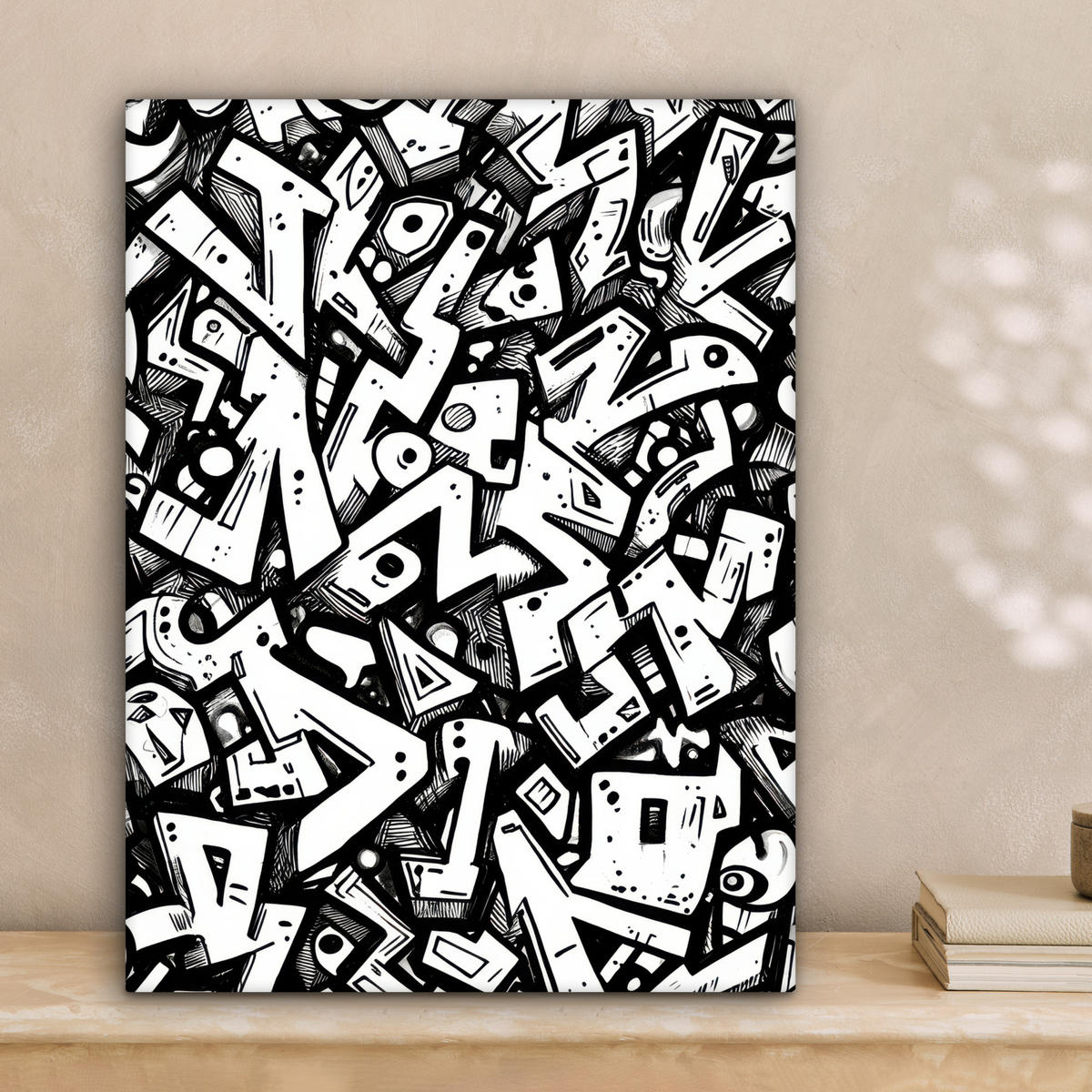 LEINWANDBILD Formen - Buchstaben - Graffiti - Schwarz Room Decor 30x40 cm - Schwarz, Textil (30/40cm) - MuchoWow