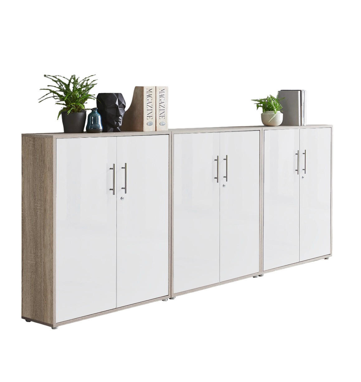 BÜROMÖBELSET 3-tlg. Sonoma Eiche / weiß matt - Eichefarben/Weiß, Holz (253.2/113.6/33cm)