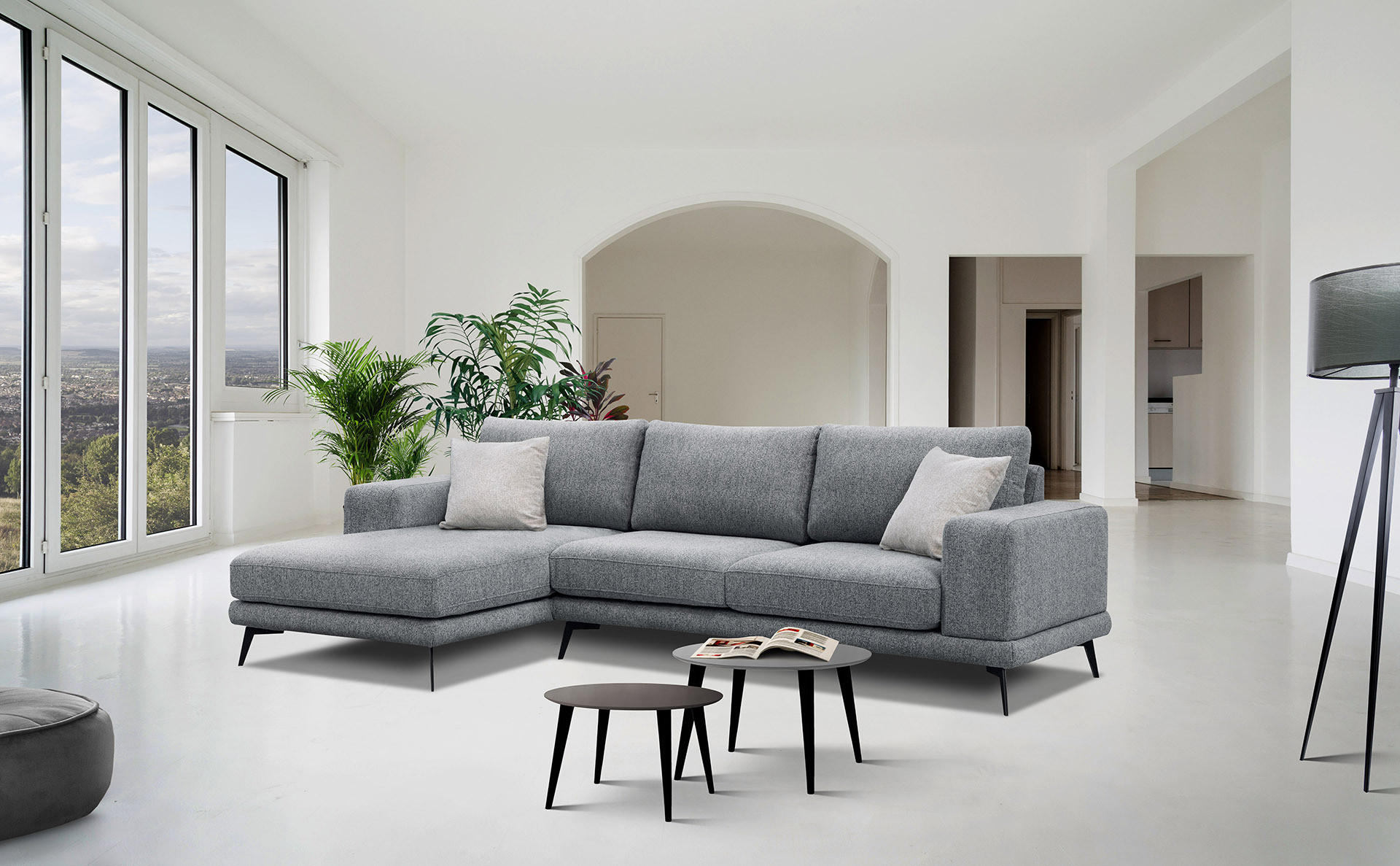 ECKSOFA MEDIOLANE 5-Sitzer, grau - Grau, Holzwerkstoff/Textil (158/282cm) - Courtois Laville