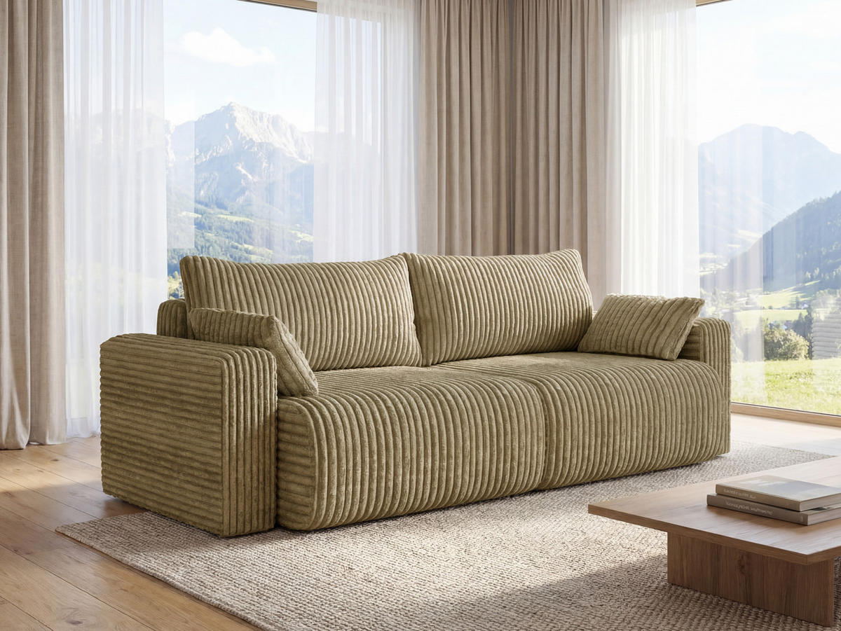 SOFA Kola mit Bettkasten und Schlaffunktion, Cordstoff - Beige, Holzwerkstoff (244/85/95cm) - 4ALL HOME