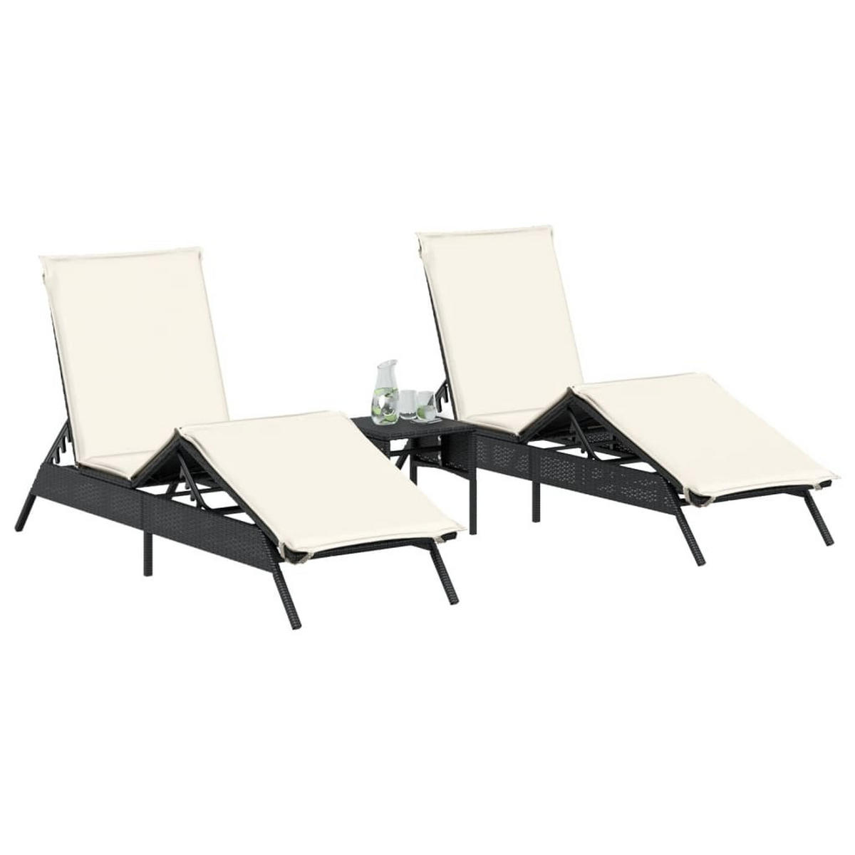 SONNENLIEGEN Mit Auflagen 2 Stk. Schwarz Poly Rattan - Schwarz, Kunststoff (59/85/200cm) - vidaXL