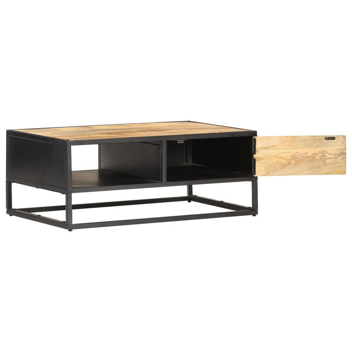 COUCHTISCH mit Geschnitzter Tür 90x55x36 cm Raues Mangoholz - Braun, Holzwerkstoff (90/90/36cm) - furnicato