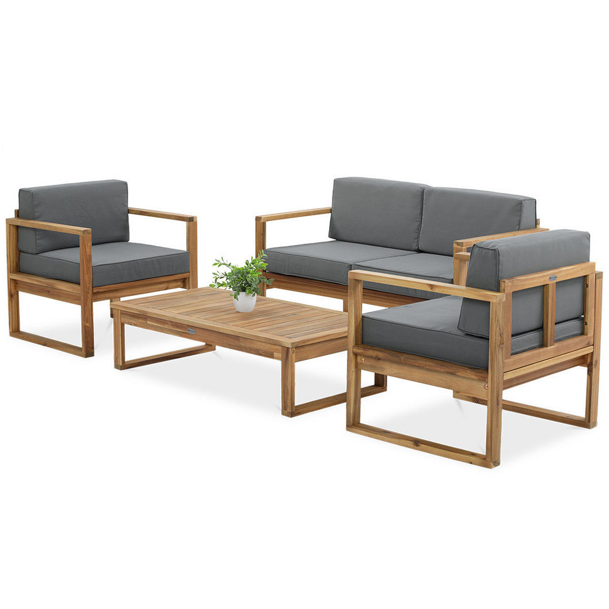 GARTENSET Danilo aus Akazienholz, Sofa, 2 Sessel und Tisch, Dunkelgrau+Braun - Dunkelgrau/Eichefarben, Holz - Beautysofa