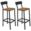 BARHOCKER 2er-Set mit Lehne Metall Holzoptik Erle Schwarz 40/30/90 cm - Dunkelbraun/Erlefarben, Holzwerkstoff (30/90/40cm) - Begryf