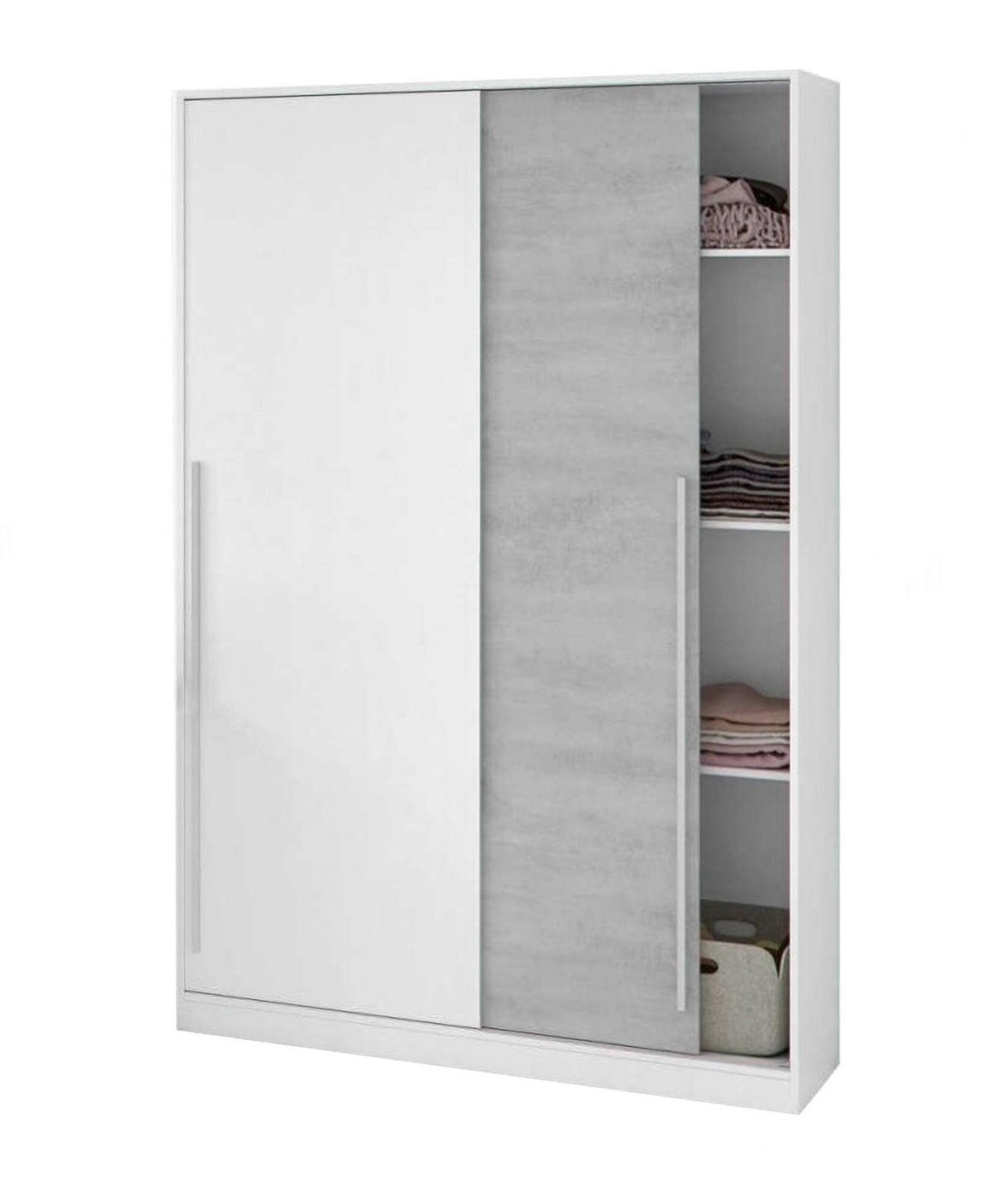 KLEIDERSCHRANK 2 TÜREN Zement, Weiß 50/120/200 cm - Grau, Holzwerkstoff (120/200/50cm) - DMORA