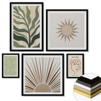 WANDBILDER 5er-Set - 50x50 cm & 20x30 cm & 40x60 cm Schwarzer Rahmen - Abstrakte Pflanzenmuster - Schwarz, Kunststoff (40/60cm) - ArtPrintCave