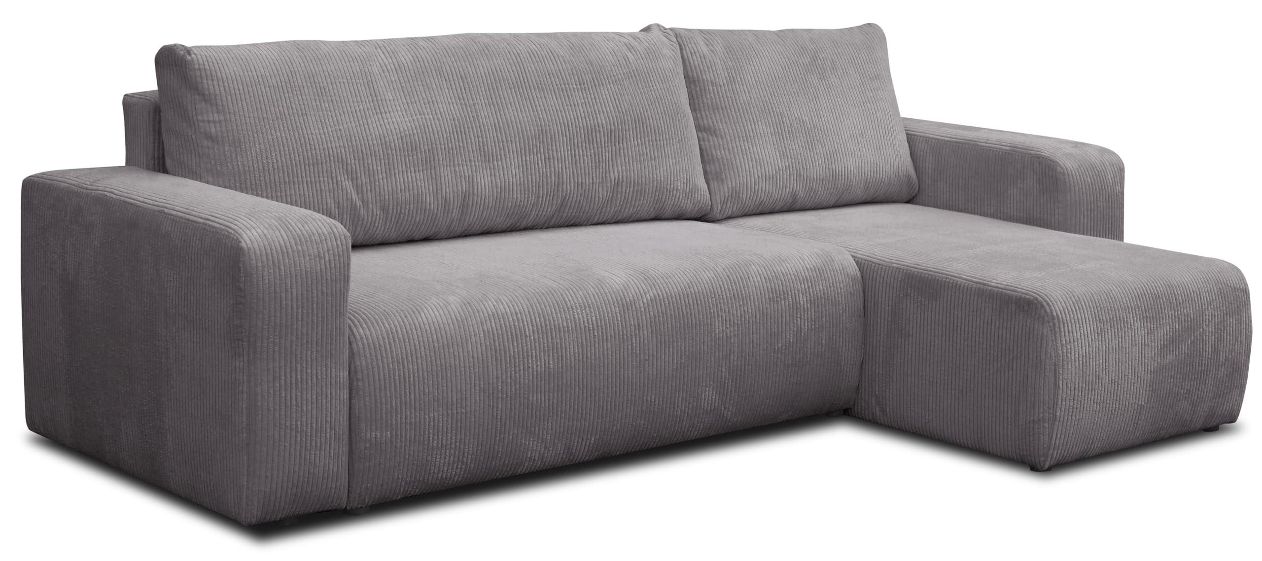ECKSOFA LUNA mit Schlaffunktion und Bettkasten Cord-Stofff (Dunkelgrau) - Dunkelgrau, Textil (244/142cm) - VENASI MÖBEL